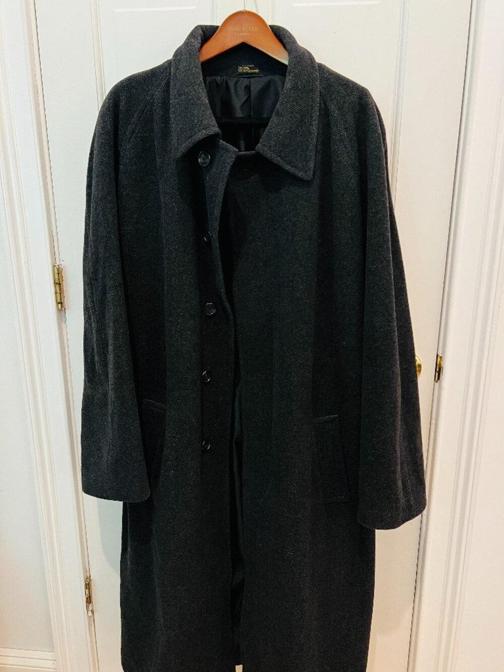 VTG Bert Pulitzer Classic Men’s Charcoal Grey Herringbone Full Length Overcoat